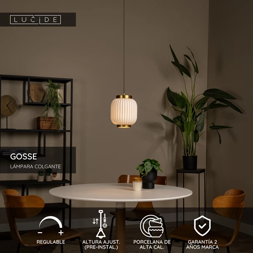 Lucide GOSSE - Lámpara colgante - Ø 19,5 cm - 1xE27 - Blanco - USP